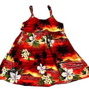 Hawaiian Dress Girls Sz Medium (7/8) Red Sunset Print
